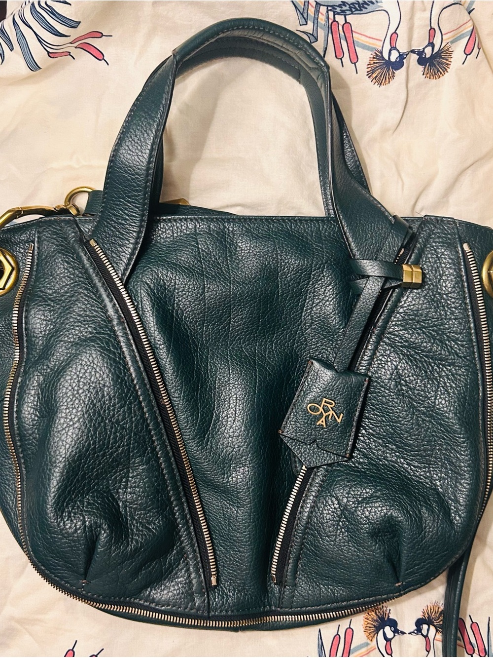 orYANY Dark Teal Leather Shoulder Bag with Gold Hardware